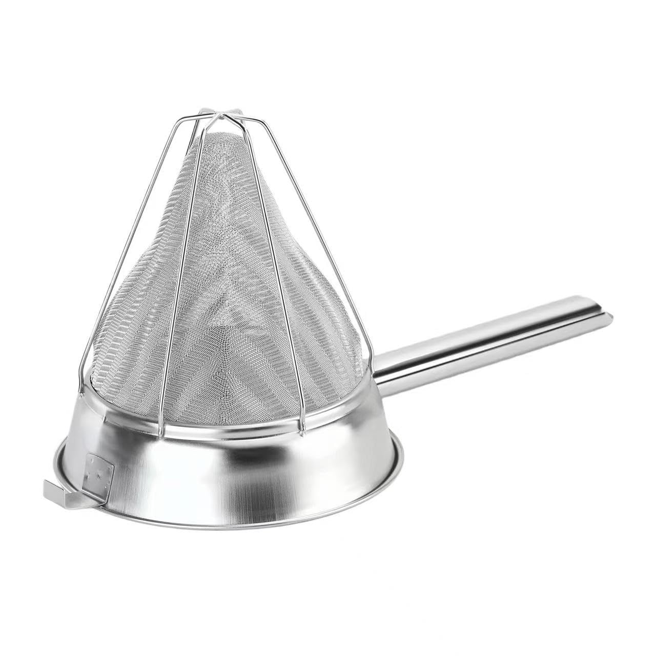 10-Inch Stainless Steel Fine Mesh Chinois Strainer, Large Strainer Reinforced Bouillon Strainer for Sauces, Soups, Purees, Pastes, Jelly, Custard, Curds and etc.