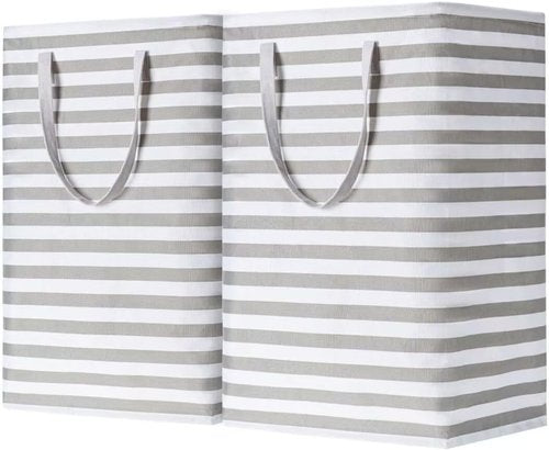 BOOMIBOO Large Waterproof Laundry Basket - 2-Pack Collapsible Hamper with Easy Carry Handles | Grey, 75L