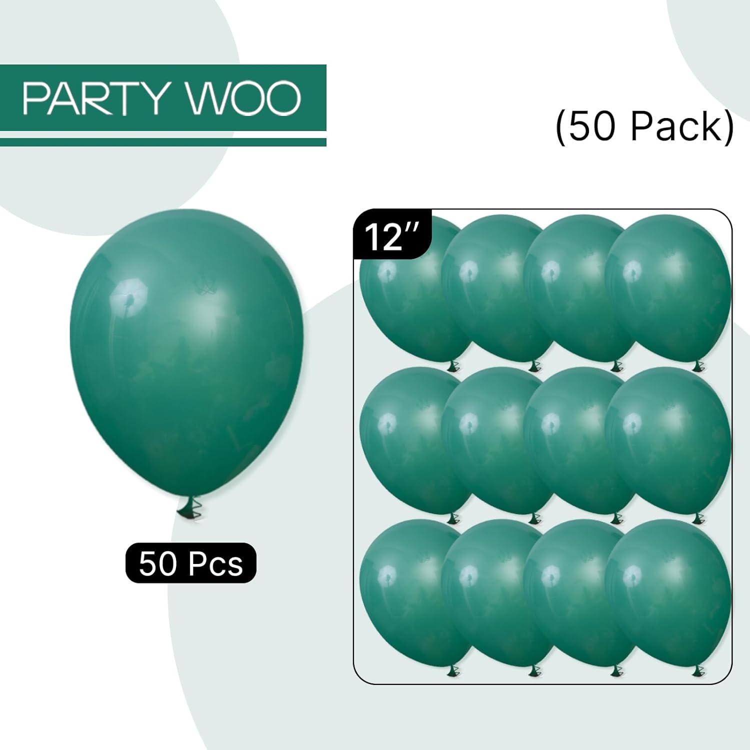 PartyWoo Dark Green Balloons - 50pcs 12 Inch Emerald Forest Green for Birthday & Baby Shower Decor