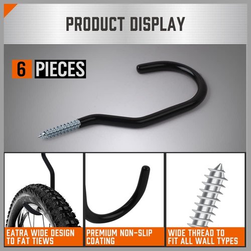 HORUSDY Heavy Duty Bike Hooks - 12 Pack, 6 Inch, 100LBS Capacity for Garage Wall & Ceiling Storage