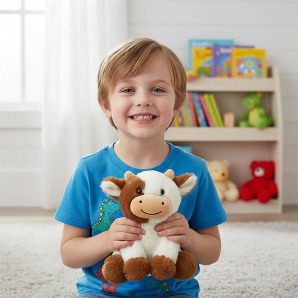 YUKOUQIAN Cow Plush Doll Toy - Cute 8-Inch Stuffed Animal for Kids | Perfect Christmas Gift