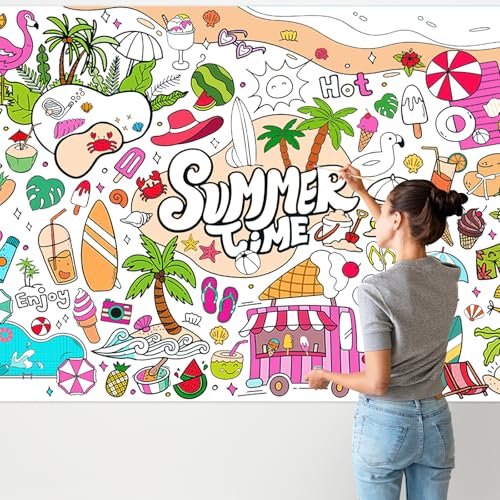 Giant Summer Coloring Poster - 31.5 x 43.3 Inch Art Tablecloth