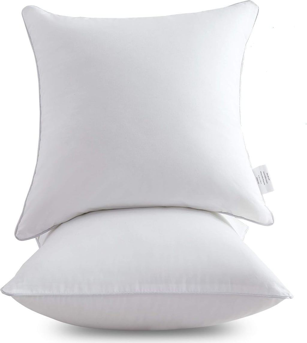 Oubonun Pillow Inserts - 18"x18" Decorative Throw Pillows with 100% Cotton Cover - Set of 2, White