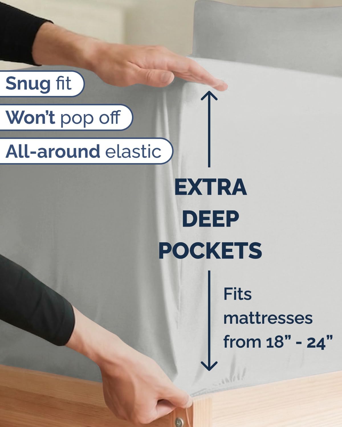 Skiennix Extra Deep Twin XL Sheet Set - 4-Piece Breathable Cooling Bedding - Soft, Wrinkle-Free French Grey