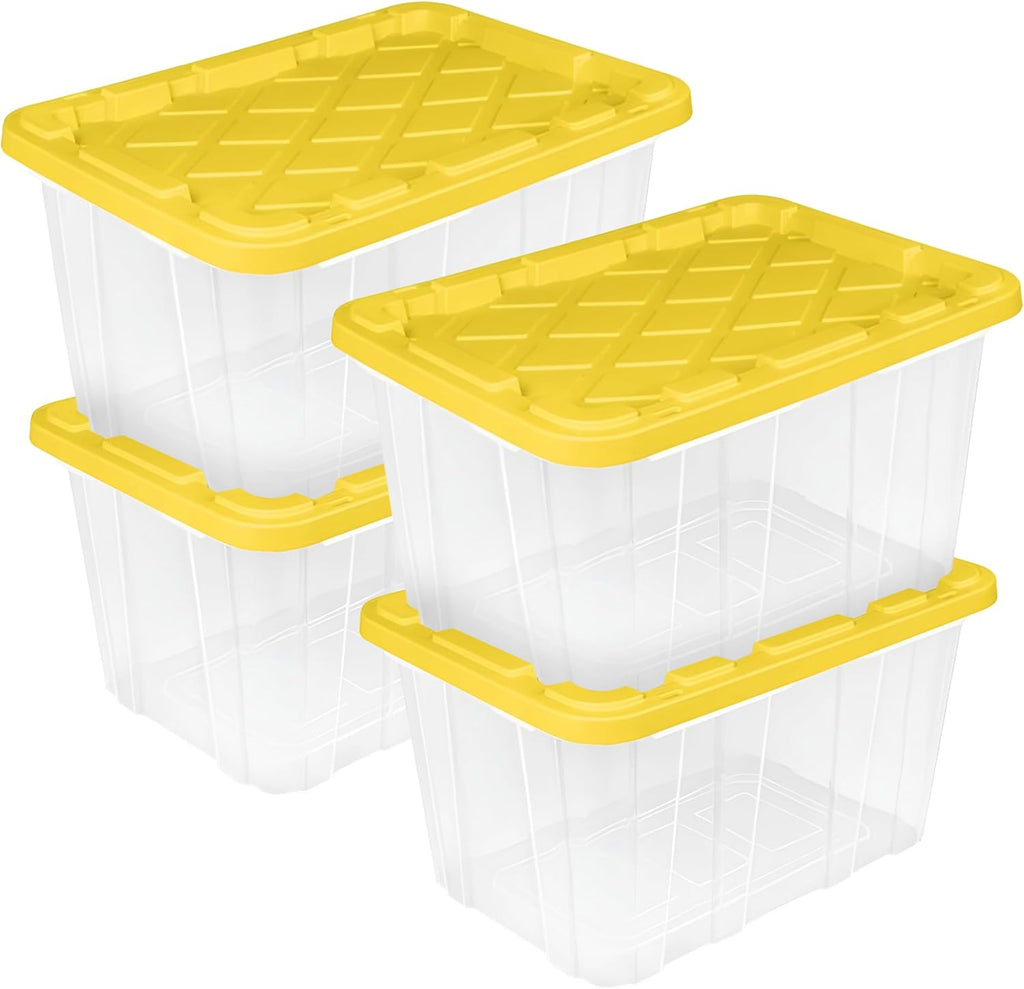Sterilite 27 Gallon Industrial Storage Box - Heavy-Duty Plastic Container Bins with Lids | 4-Pack, Yellow
