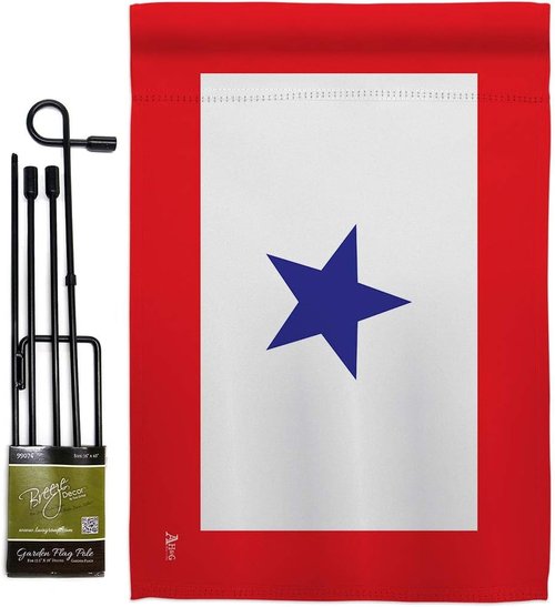 Blue Star Flag - Military Family Deployment Banner with Pole Set | Outdoor Yard Decor & Memorial Gift