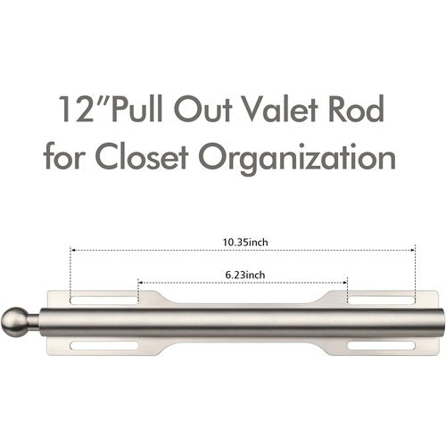 FIRJOY 12" Valet Rod for Closet Pull Out (1 Pack, Brushed Nickel)