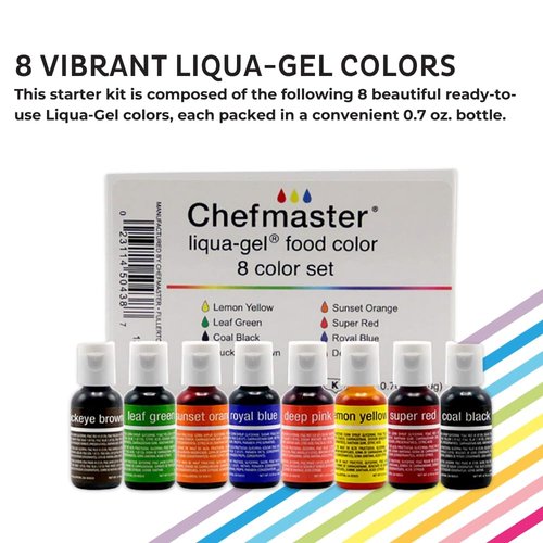 Chefmaster - Liqua-Gel Food Coloring - Vibrant, Fade-Resistant Colors - 8 Pack, Easy to Blend, Made in the USA