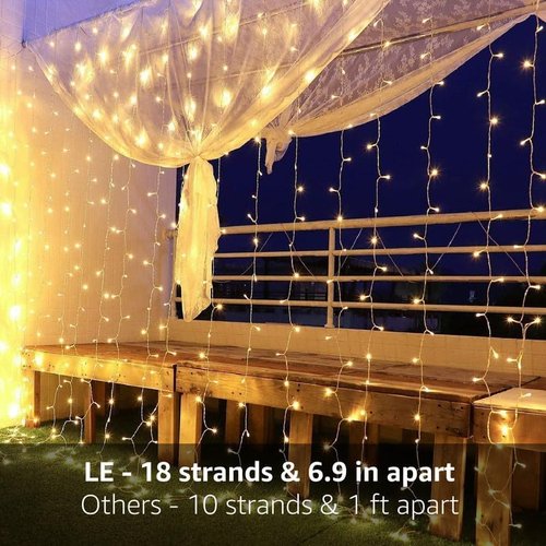 Lighting EVER LED Curtain Lights - 18 Hang Down String Lights | 10x10 ft Twinkle Fairy Lights for Bedroom & Wedding Decor