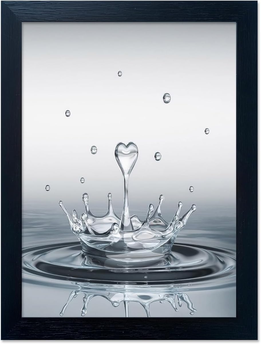 Skiennix Framed Bathroom Wall Art - Heart Water Drop Splash Canvas Print | Modern Home Decor
