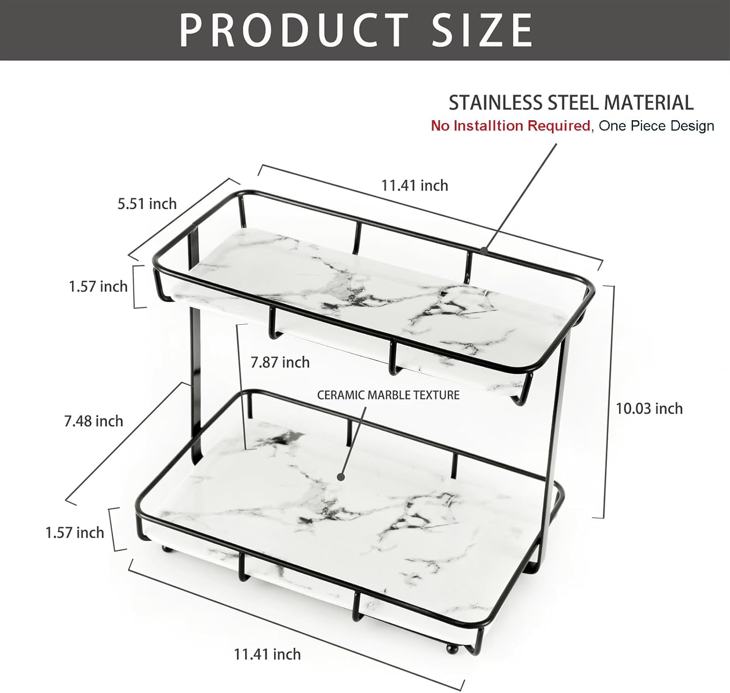 Skiennix Bathroom Organizer - 2-Tier Perfume & Makeup Storage Rack | Stainless Steel & White Marble