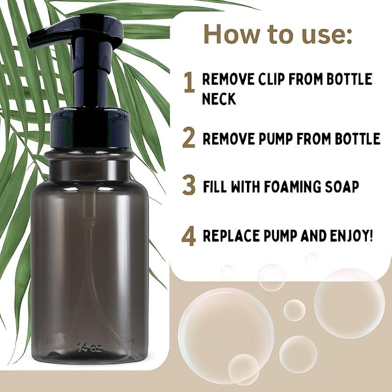 Bottiful Home 14 oz Foaming Soap Dispenser - Durable PET Plastic (Gray/Black)