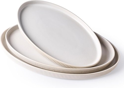 Famiware Serving Platter - Elegant Matte White Oval Dishes for Entertaining | 16/14.6/12.9 Inch Sizes