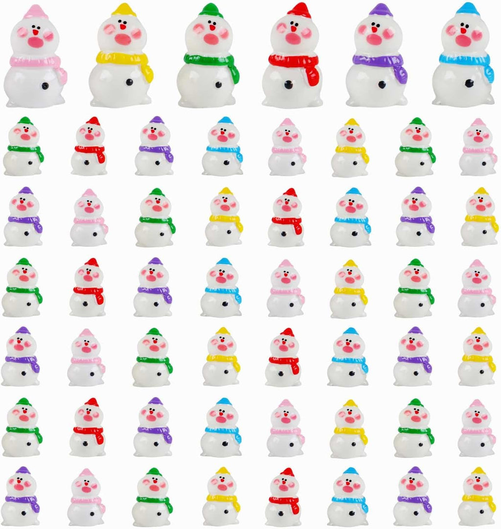 Skiennix Mini Snowman Figurines - 48pcs Christmas Resin Decorations with Top Hats for DIY Crafts & Party Decor