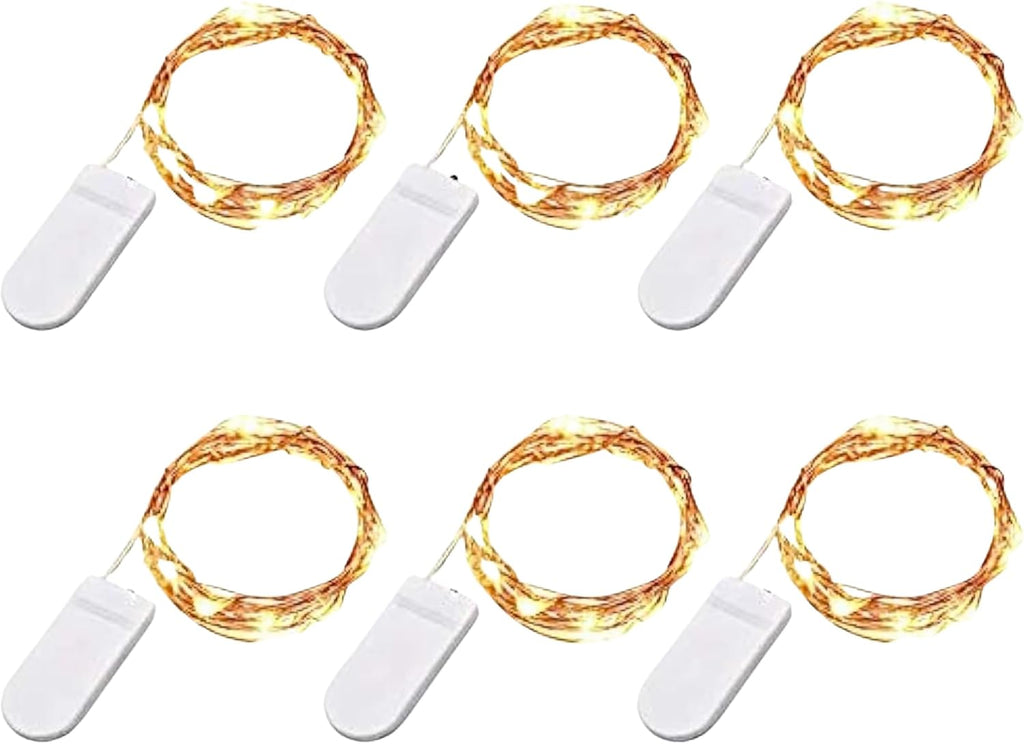 TenSteed Fairy String Lights - 6 Pack LED Firefly Lights, 7.2ft Warm White Silvery Copper Wire for Christmas & Weddings