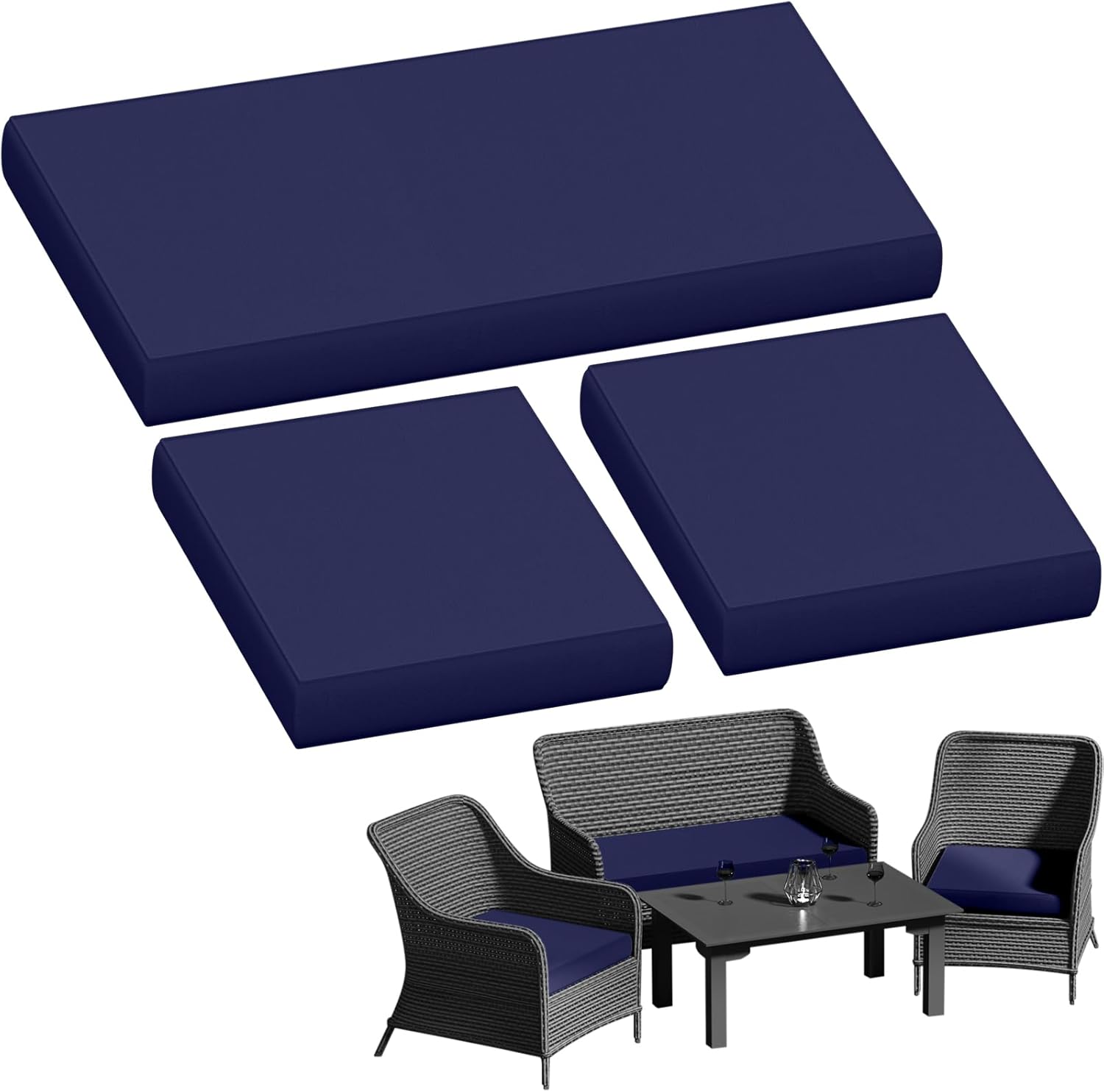 Outdoor Patio Seat Cushions by [Brand Name] - Weather & Fade Resistant 3-Pack for 4-Seater Rattan Sofa