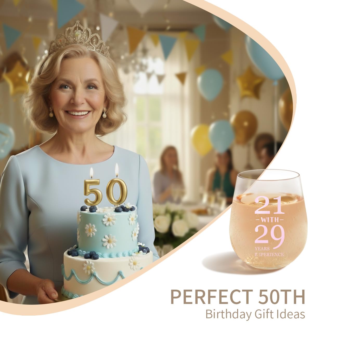 sanjiayishui 50th Birthday Gifts for Women - Wine Glasses, With Funny Quote “21 with 29 Years Experience”, 50th Birthday - 50th Birthday Decorations for Women, Happy 50th Birthday Gifts (Light pink