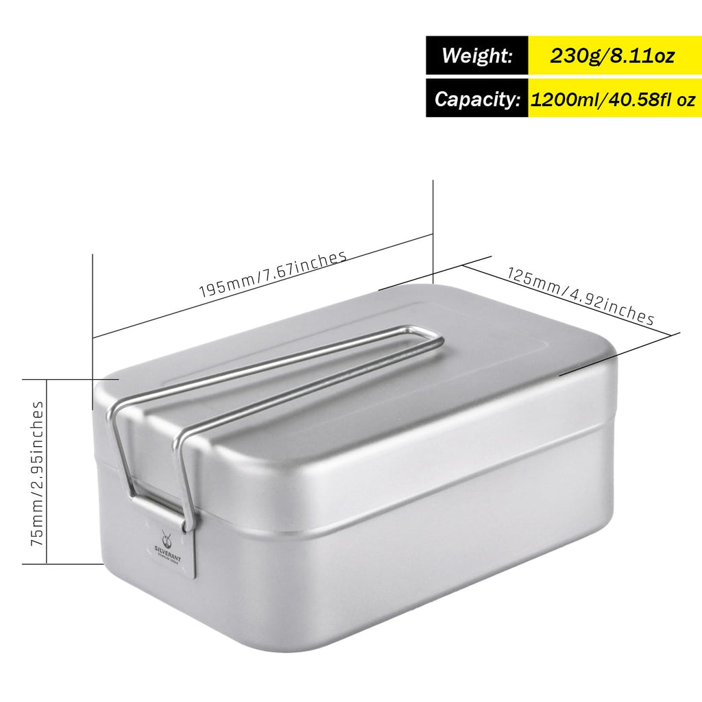 SILVERANT Titanium Bento Camping Lunch Box Mess Kit 1200ml with Airtight Lid Seal and Cover Foldable Handle for Heating on Fire Camp Backpacking Container for Outdoor Camping Hiking Picnic Daily Use