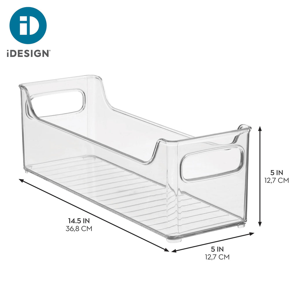 iDesign Stackable Plastic Pantry Bin with Handles for Cabinets or Fridge, Set of 2, Clear, Made in USA