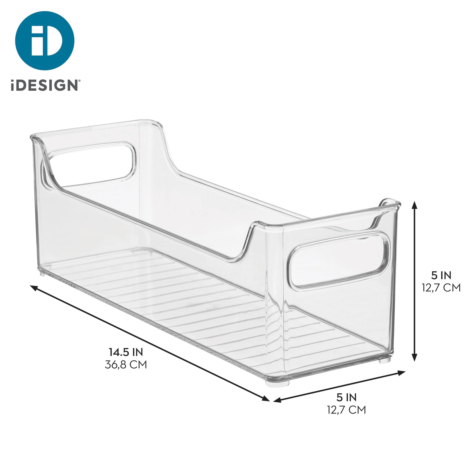 iDesign Stackable Plastic Pantry Bin with Handles for Cabinets or Fridge, Set of 2, Clear, Made in USA
