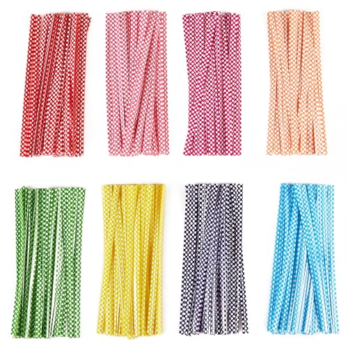 100 PCS 4" Polka-Dotted Twist Ties - Colorful Plastic Bag Ties