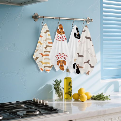 4 Pcs Dachshund Kitchen Towels 24x14 Inch, Dachshund Gifts Reusable Dish Towels for Kitchen Bathroom Decor, Waffle Weave Absorbent Hand Cloth Tea Towel, Cute Weiner Dog Gifts for Women Mom Friend