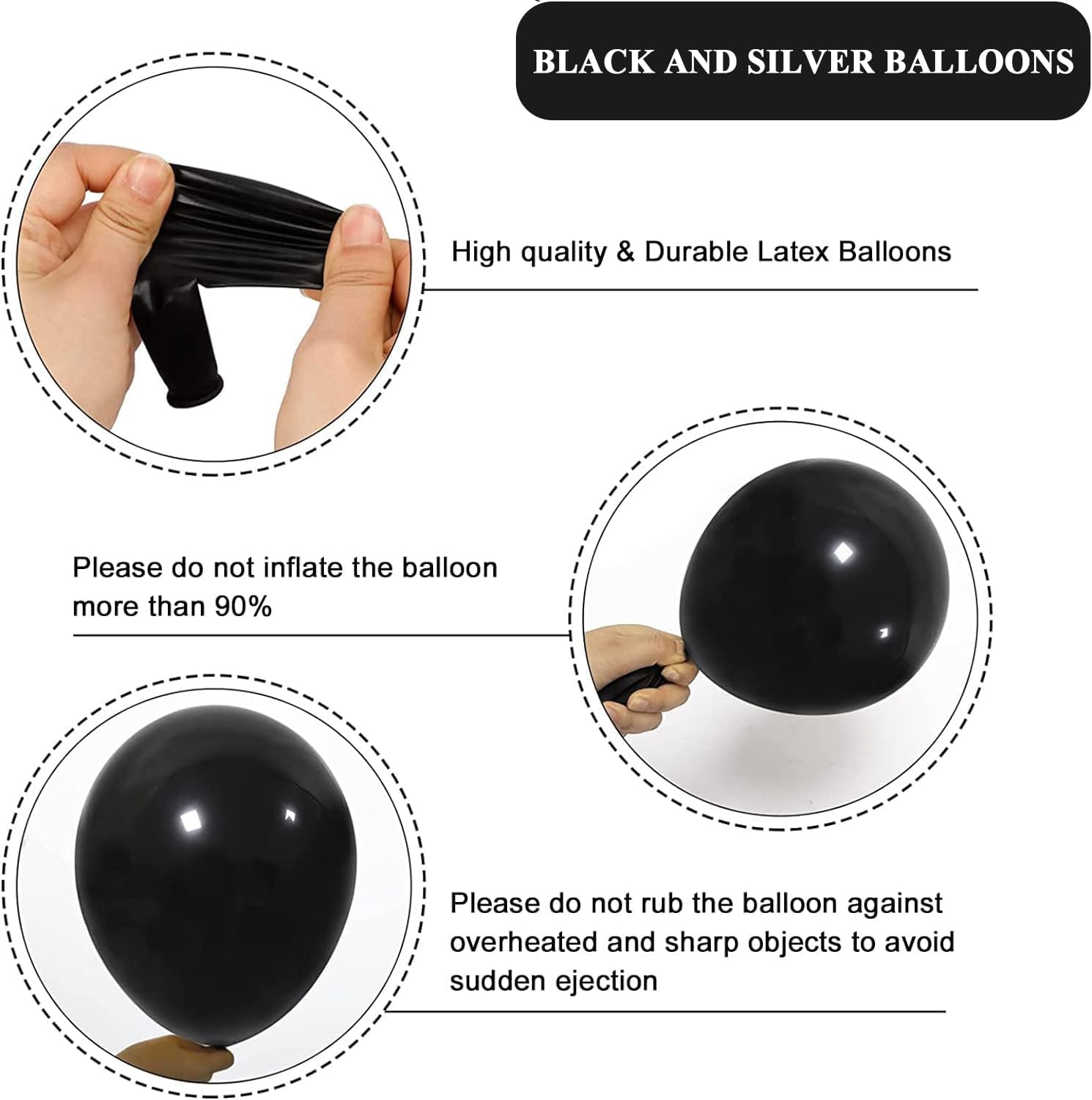 Skiennix 12-Inch Metallic Black & Silver Balloons - 67pcs for Birthday, Baby Shower & Wedding Decor