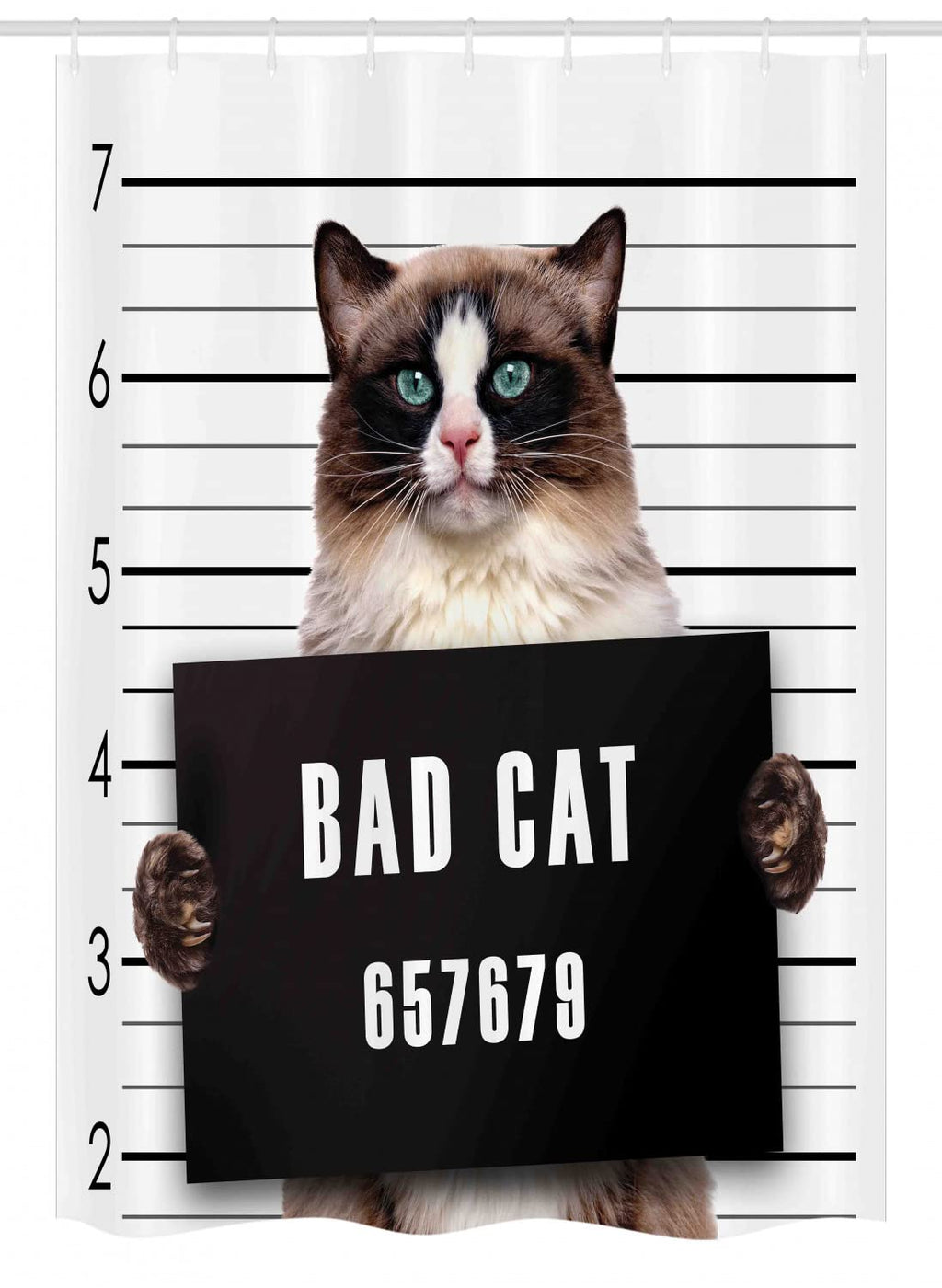 Ambesonne Cat Stall Shower Curtain, Bad Gang Cat in Jail Kitty Under Arrest Criminal Prisoner Hangover Work, Fabric Bathroom Decor Set with Hooks, 54" W x 78" L, Brown Black White
