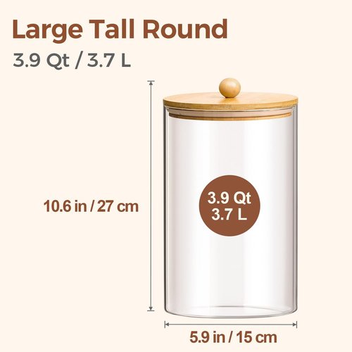 ComSaf 1 Gallon Cookie Jar - Large Glass Canister Set of 2 with Lids, Spoon & Clip for Food Storage