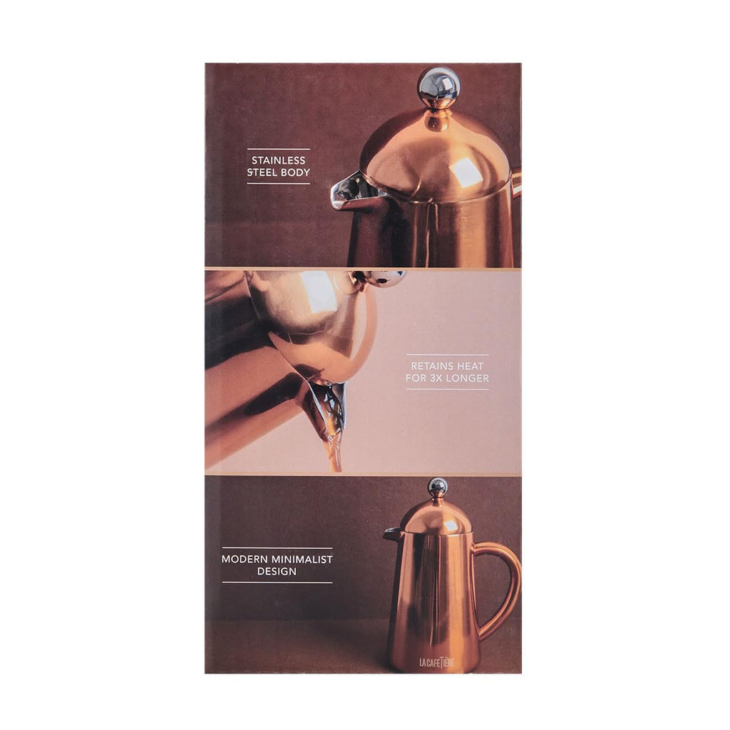 La Cafetière Havana Copper Stainless Steel Double Walled Cafetière, Three Cup, Gift Boxed