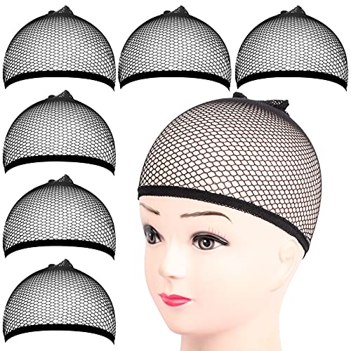 Fandamei 6PCS Black Mesh Wig Cap Set - Stretchy Closed End Hair Net