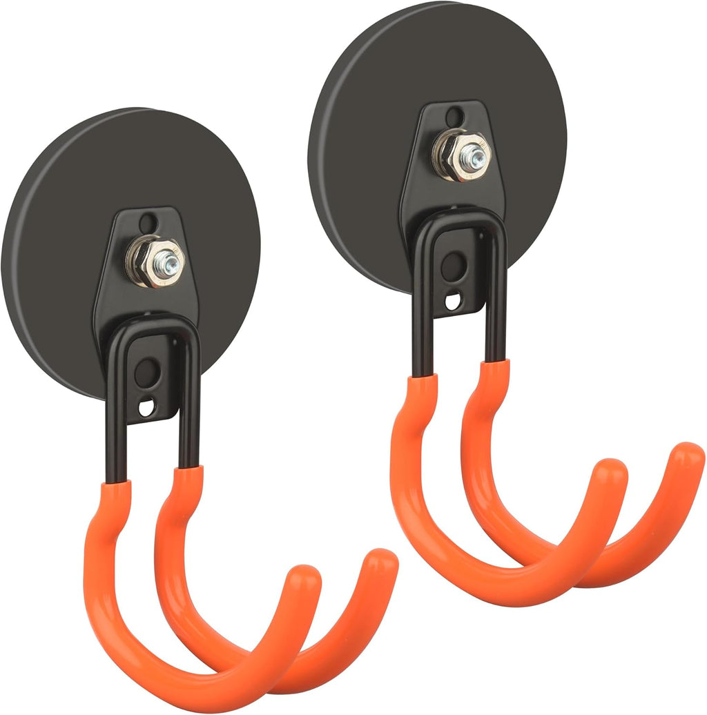 ULIBERMAGNET Ultra-Strong Magnetic Hooks - 40LB Heavy Duty Hold for Tools & Cords | 2 Pack, Orange, 3.46 Inch