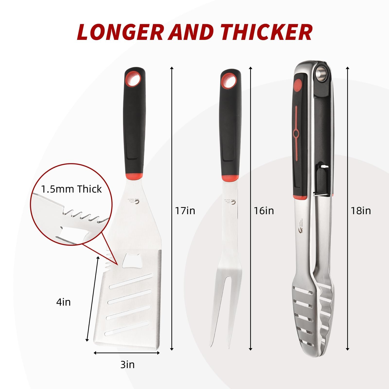 CuCut BBQ Tools Set, 4 PCS Heavy Duty Stainless Steel Spatula, Fork, Tongs with Portable Bag, Essential Accessories for Barbecue Outdoor Grill, Grilling Gifts for Men Dad Camp Chef
