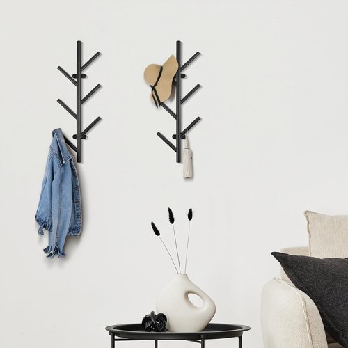 Tongyuyan 2 Pack Vertical Coat Rack Wall Mount,Metal Vertical Hat Rack for Wall(16 inches),Suitable for Hanging Clothes, Hats, Bags and Scarves(Black)