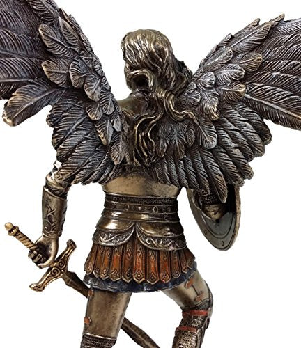 Religious Saint Michael and Gabriel Statues Set - Hand Painted Bronze Finish, 9 1/4 Inch Tall