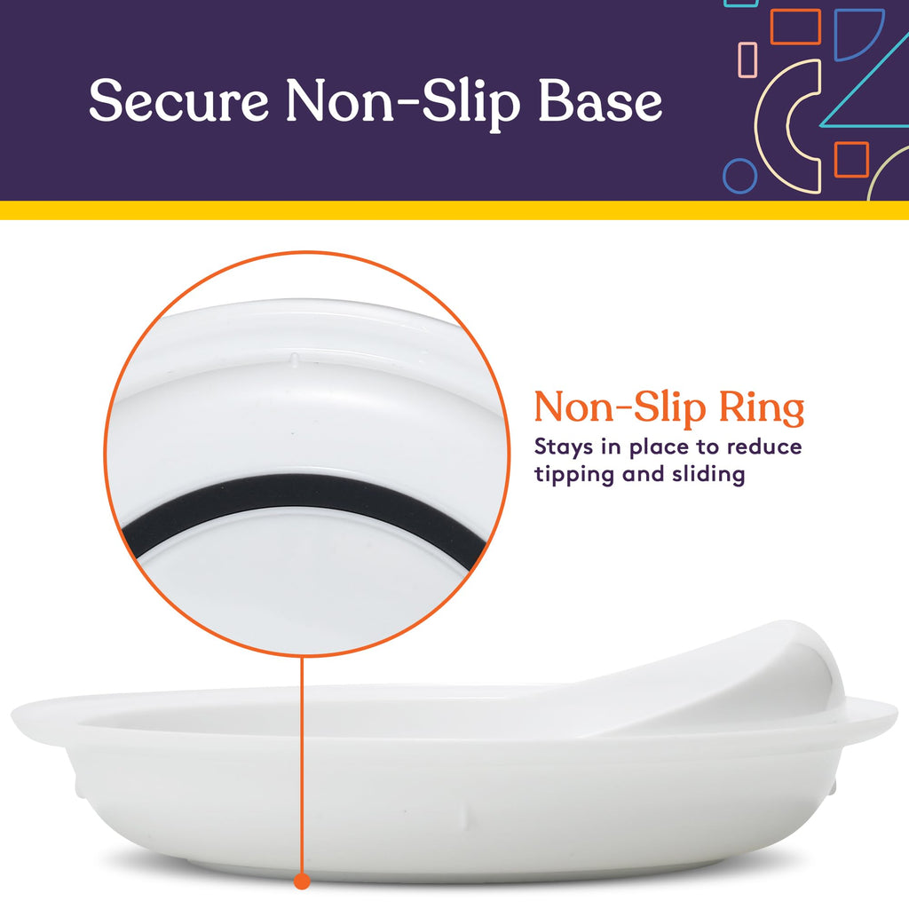 Special Supplies Adaptive Spill-Proof Scoop Plates- Dishes with Wall for Disabled, Handicapped, Elderly Adults with Special Needs from Parkinson's, Arthritis, Dementia, Stroke, Tremors- 2 Pack (White)