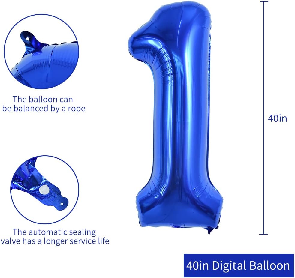 TONIFUL 40-Inch Navy Blue Number 1 Balloon - Large Foil Mylar Decoration for Birthdays & Celebrations