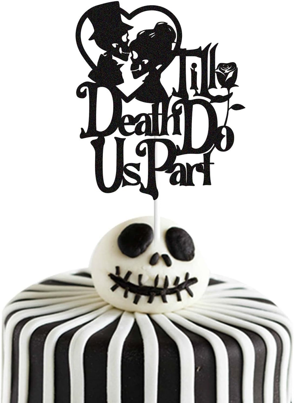 Till Death Do Us Part Cake Topper - Skull Silhouette for Halloween Weddings & Day of the Dead Celebrations