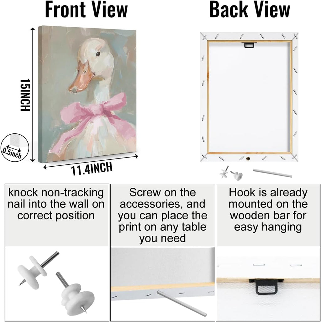 Regine Switzerland Cute Duck Canvas Wall Art - Framed Aesthetic Decor for Living Room & Bedroom | 11.5x15 In