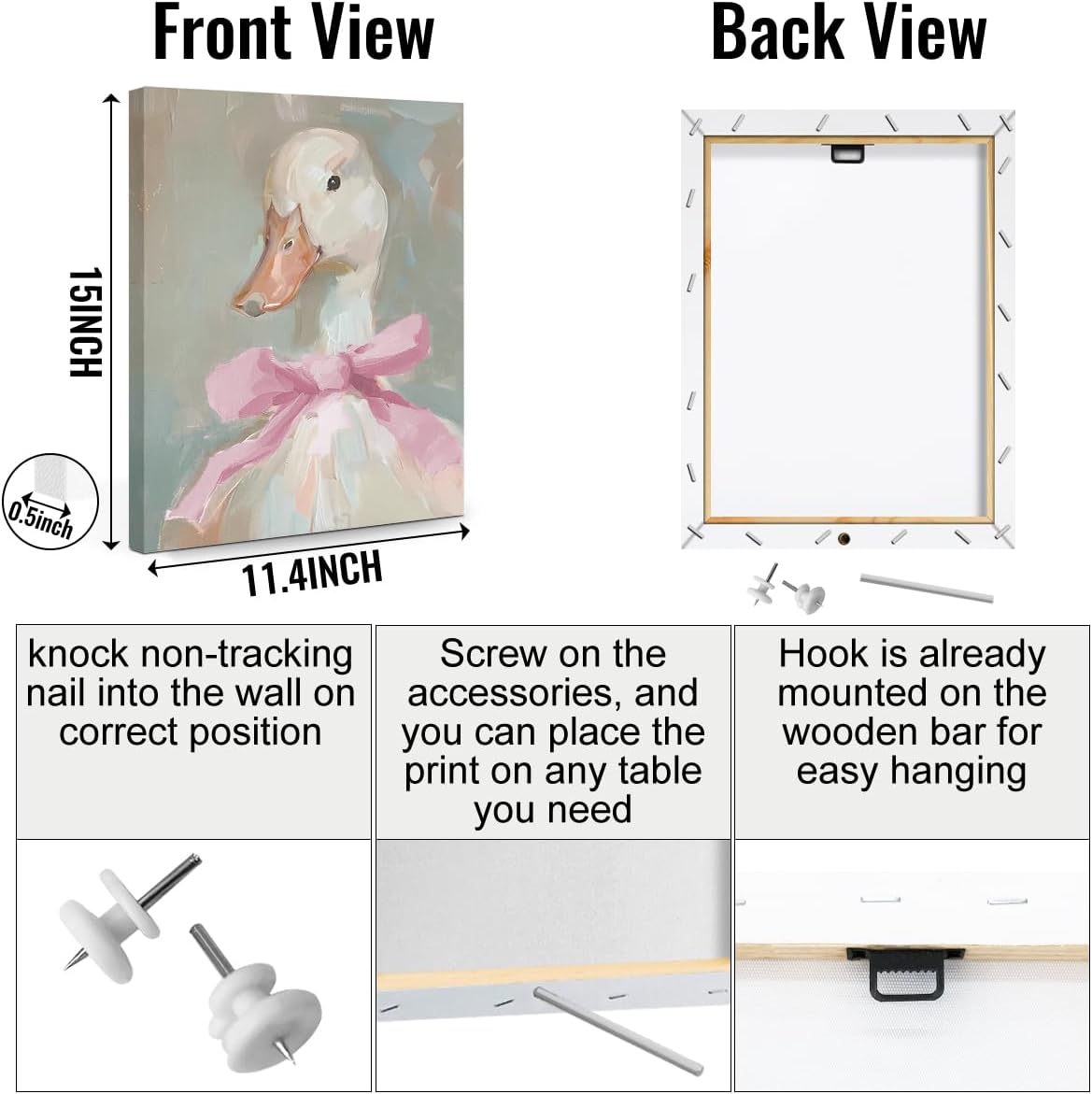 Regine Switzerland Cute Duck Canvas Wall Art - Framed Aesthetic Decor for Living Room & Bedroom | 11.5x15 In
