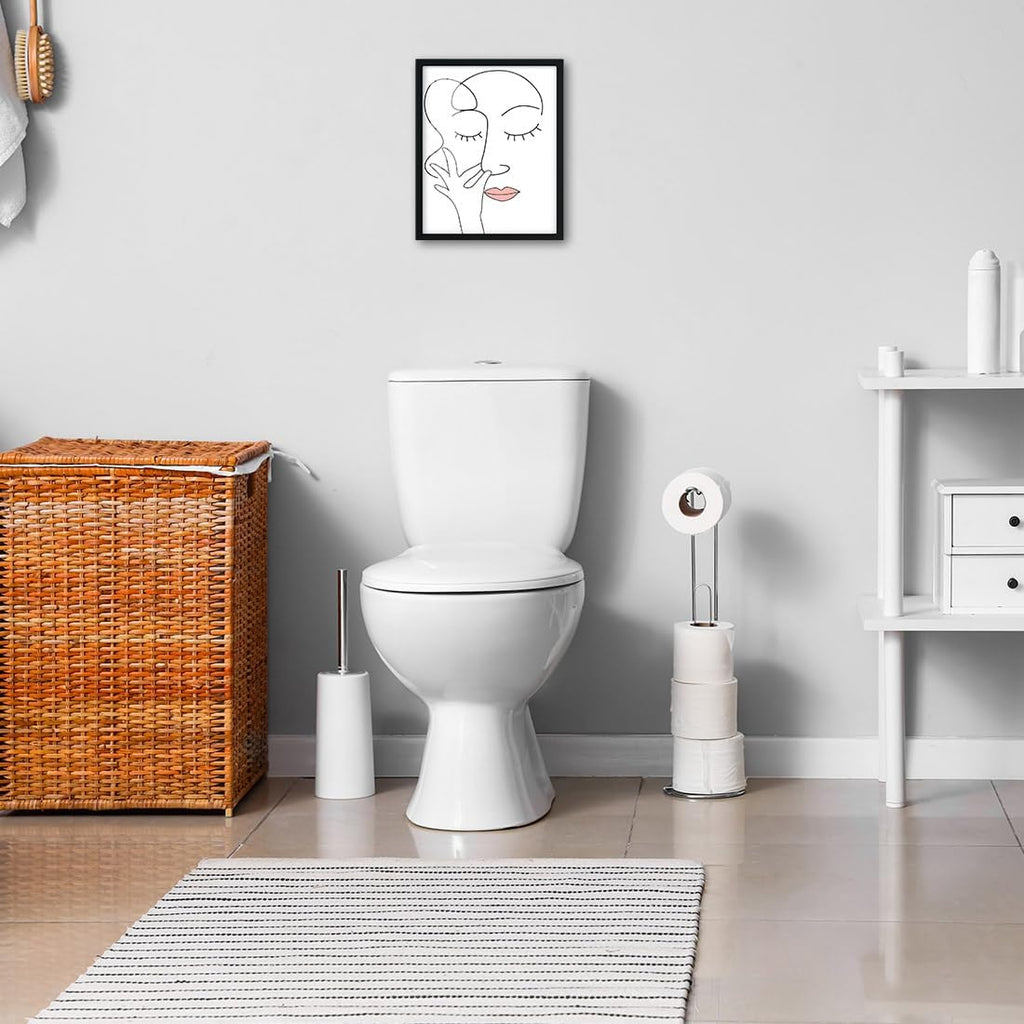 Merrleem Bathroom Wall Art - Humorous Minimalist Decor | Funny Toilet Canvas Print (Framed, 14" x 11")