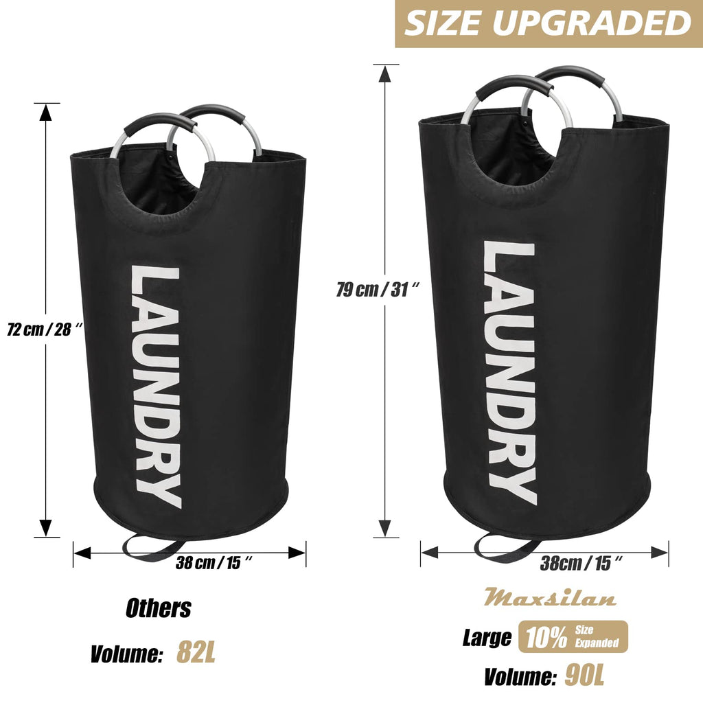 Maxsilan 90L Large Laundry Basket, Freestanding Tall Clothes Hamper, Collapsible Laundry Bag, Black