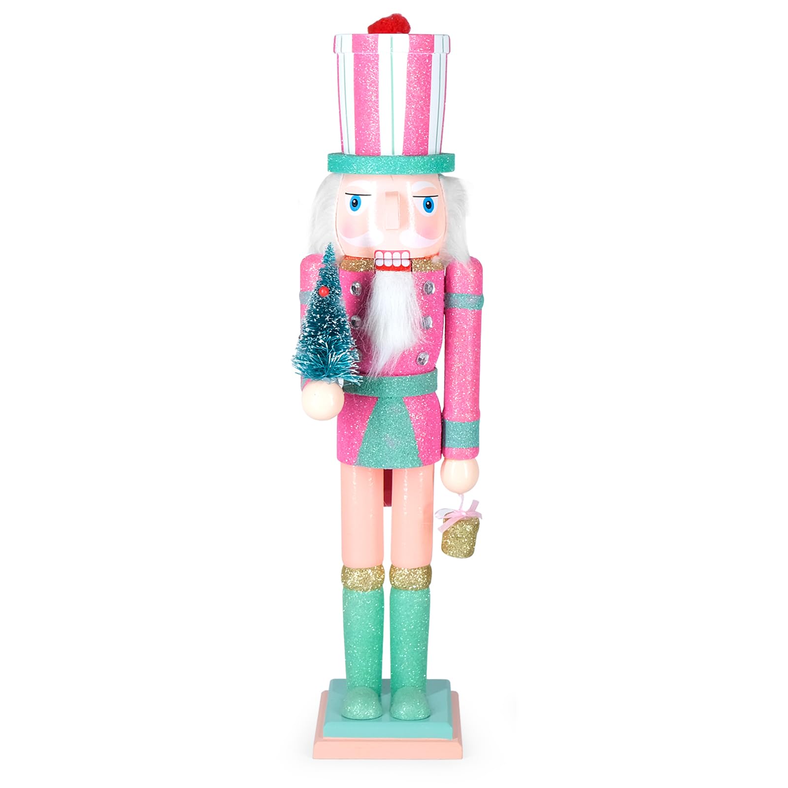 MicoSim Christmas Nutcracker Decor,15" Wooden Nutcracker Decorations,Collects Nutcracker Ornament for Festival Party Outdoor Xmas Gifts (Pink Christmas Tree)…