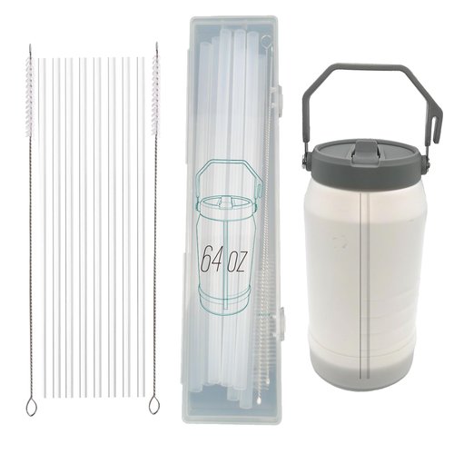 8PCS Reusable Straws for Stanley 64 oz IceFlow Tumbler | Stanley Cup Accessories with 2 Extra Long Straw Cleaner Brushes | PE Plastic Replacement Straws (64oz)