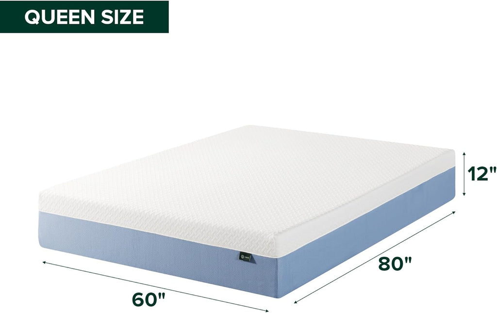 Zinus 12 Inch Queen Memory Foam Mattress - Cooling Comfort, Fiberglass-Free, Medium Feel, Safe Materials