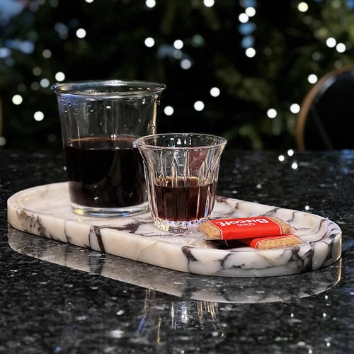 Natural Marble Tray, Coffee Table, Food, Fruit, Paper Cup, Cake Display, Coffee bar, Family Gatherings, Seasonal Holiday Decoration Tray(Viola-oval-11 x5 x0.7)