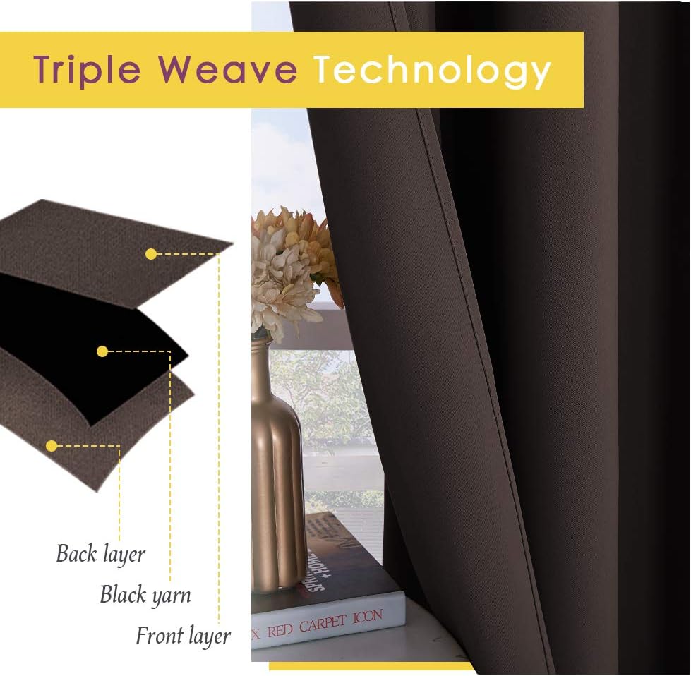 NICETOWN Room Darkening Curtains - Energy Smart Thermal Insulated Grommet Drapes | 2 Panels, 34"x54", Toffee Brown
