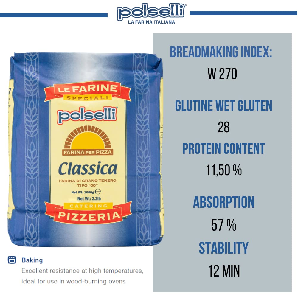 POLSELLI Double Zero Flour - Extra Fine 11 lbs | All-Natural, Unbleached & Unbromated for Pizza & Pasta