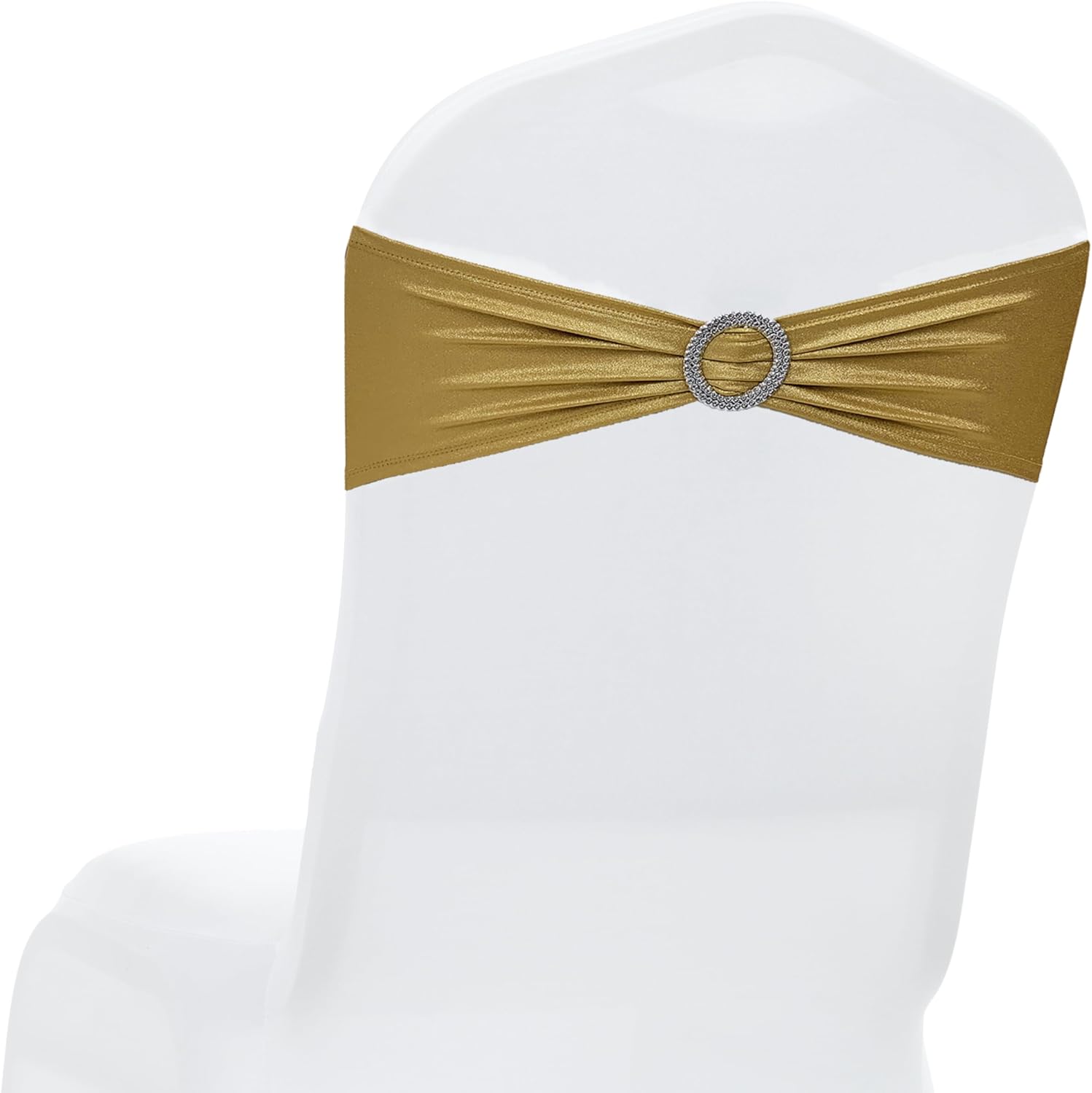 MDS Spandex Foil Chair Sashes - Universal Elastic Stretch Bands with Buckle for Weddings | Metallic Gold, Pack of 200