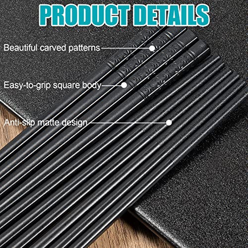 Reusable Fiberglass Chopsticks - 5 Pairs, 9.5 Inches, Non-Slip Design